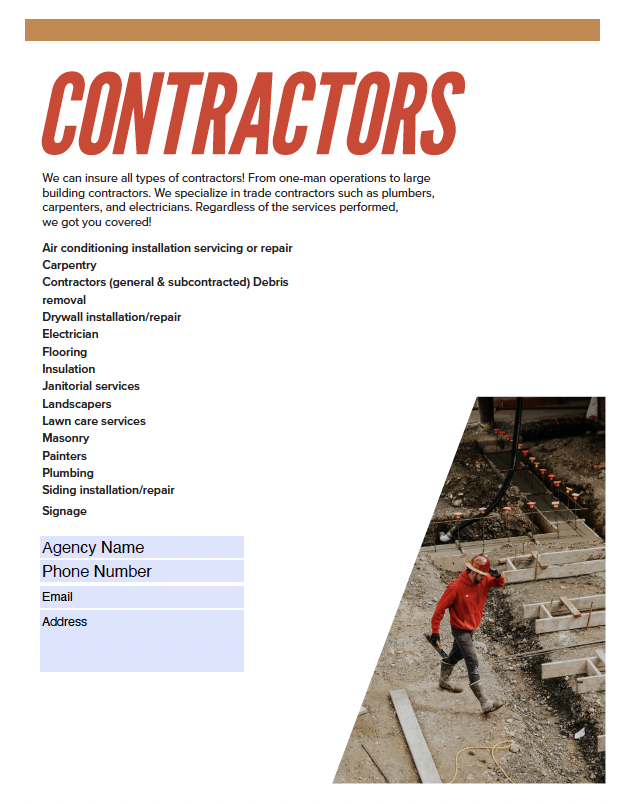 Contractors Marketing Sheet